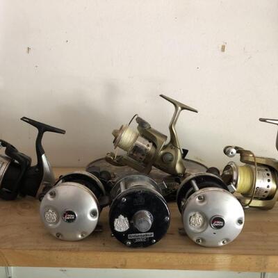 3 Vintage Abu Garcia Ambassadeur 5500 class
Swedish Bait casters and 3 Spinning reels. Shimano and 2 guide Series spinners with 20 pound...