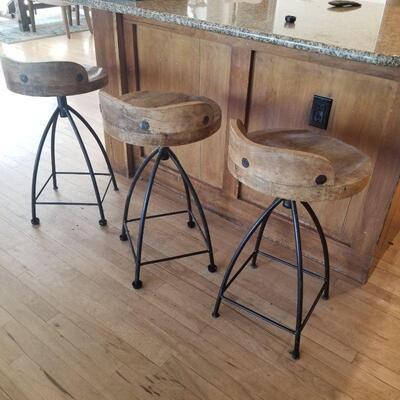 Hand Made wood and iron bar stools