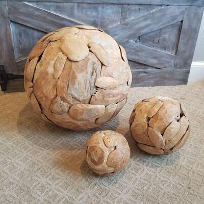 Large solid wood decorative spheres from the Denver Design Center