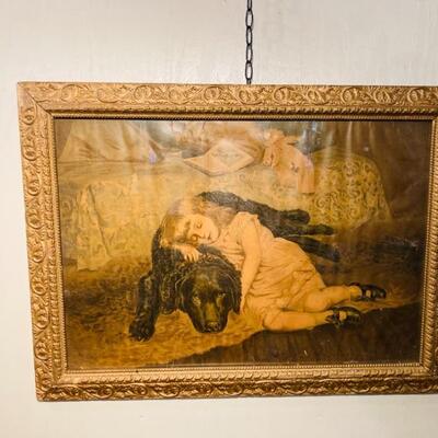 Slumbering Girl w/ Dog Print
