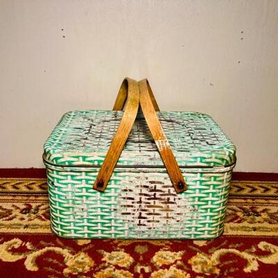 Metal Picnic Basket w/ Wood Handles