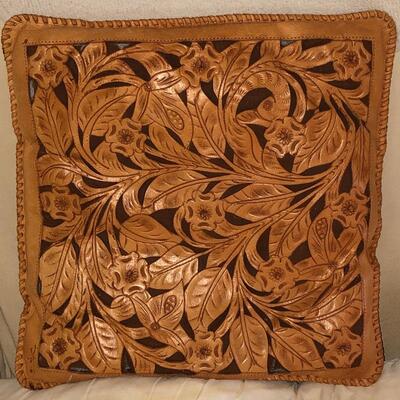 Leather tooled pillow