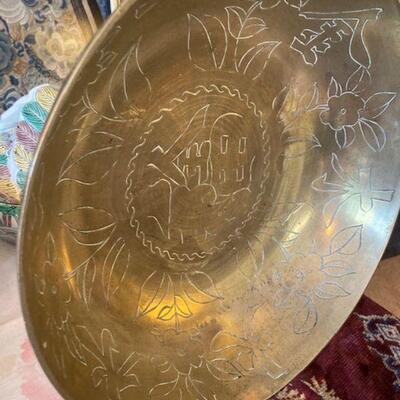 Etched Chinese brass bowl. 