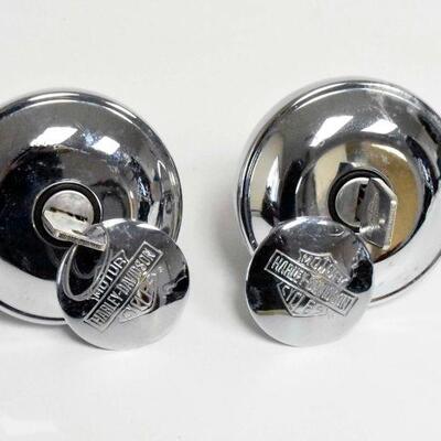 2 Harley Chrome Locking Fuel Caps with Keys