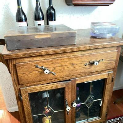 Rustic oak with wheels wine cabinet