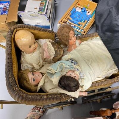 Antique Dolls and Baby Buggy