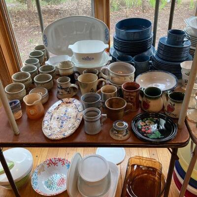 Blue Mikasa dishes and pottery mugs and more