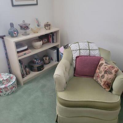 chair and a small bookcase
