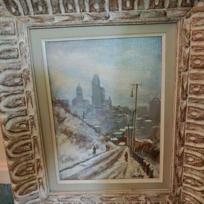 Floyd Berg original oil of view of Cincinnati from MT Adams