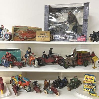 cast iron & tin motorcycle toys