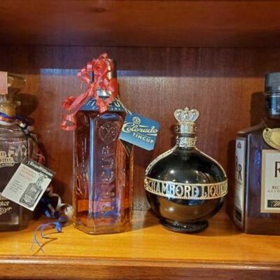 #1574 • Bourbon, Whiskey and Liqueur . Includes Evan Williams Antebellum Decanter Bourbon, Colorado Tincup Whiskey, Chambord Liqueur,...