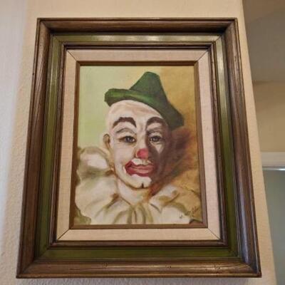 #1312 â€¢ M. Voight Clown Painting Measures Approx: 15"Ã—18". 