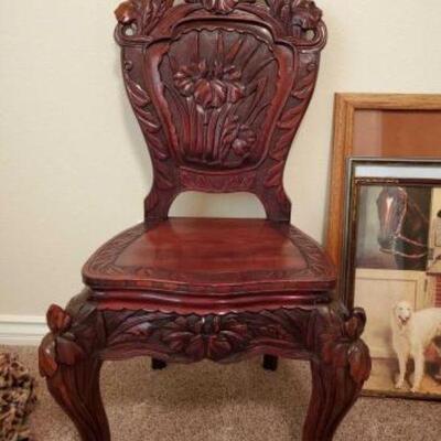 Vintage Hand Carved Wood Chair .