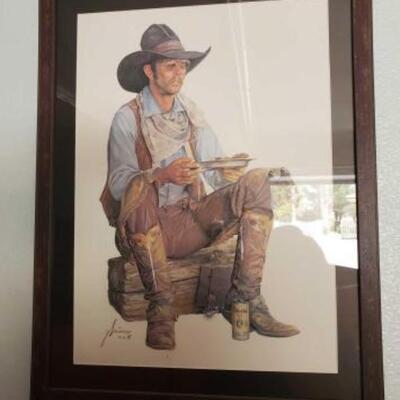 #1150 â€¢ Gordon Snidow 1981 Coors Cowboy Framed Artwork Measures Approx: 18"Ã—23.5". 