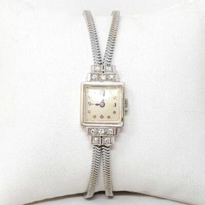 14k White Gold Perreaux Watch with Diamond Accents, 20.5g