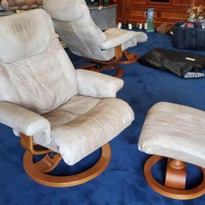 #1528 • Lay-Z-Boy Nubuck Leather Swivel Reclining Lounge Chair With Ottoman