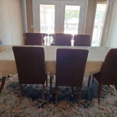 #2252 â€¢ Leaf Drop Dining Table with 8 Chairs Table Fully Up Measures Approx: 127