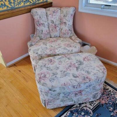#2302 â€¢ Accent Chair With Matching Ottoman: Measures Approx 35