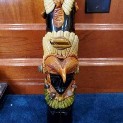 #1556 • Carved Totem With Gem Stones approx 13 iinches
