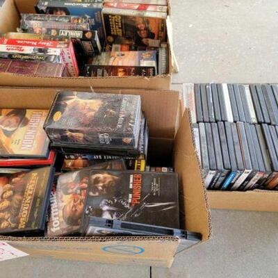 #3672 â€¢ 3 Boxes of DVDs and VHS Tapes. 