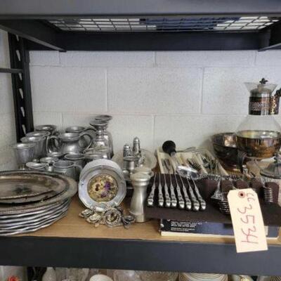 #3534 • Silver Plated Dishes, Pewter Cups, Flatware, And More