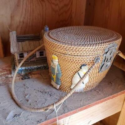 #2957 • Asian Style Wiker Basket And Small Decorative House
