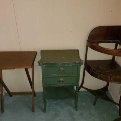 
#2506 â€¢ Folding Table, Nightstand, and Wash Stand : Folding Table Measures Approx: 18