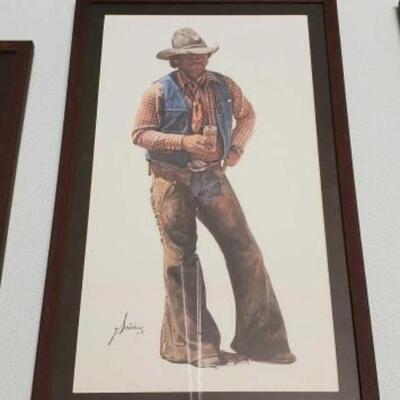 #1148 â€¢ Gordon Snidow Coors Cowboy Framed Artwork Measures Approx: 19
