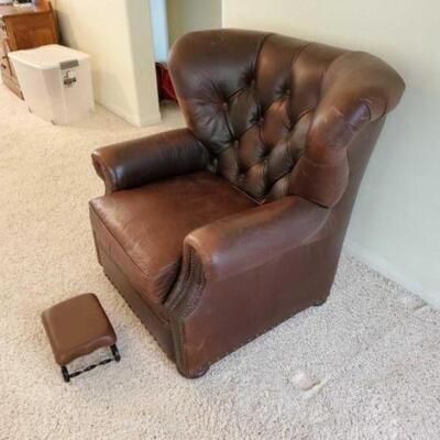 #3300 • Leather Chair And Mini Ottoman