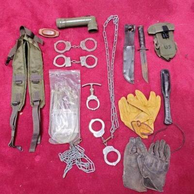 #2852 • Handcuffs, Gloves, Knife with Scabbard, and More