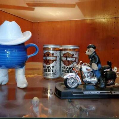 #1590 • Harley Davidson Beer, Mug with Boots & Cowboy Hat and Guiloy Figurine