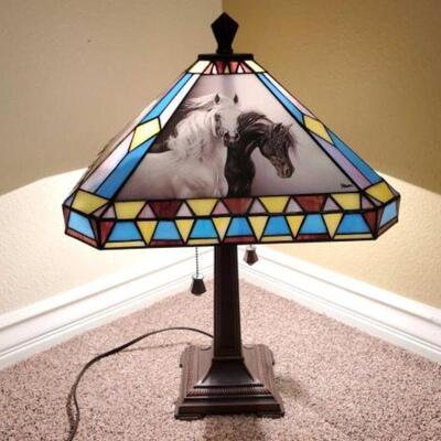 #1712 • Majestic Horses Stained Glass Art Lamp