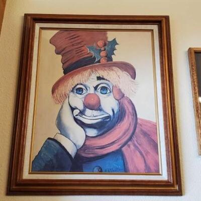 #1302 â€¢ Red Skelton Holly Clown Painting Measures Approx: 21"Ã—25"