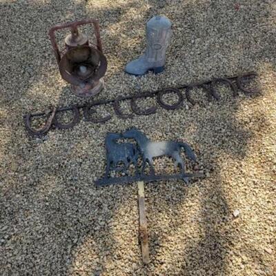 #1016 â€¢ Lantern, Boot, Welcome Sign and Horse Decor Stake 