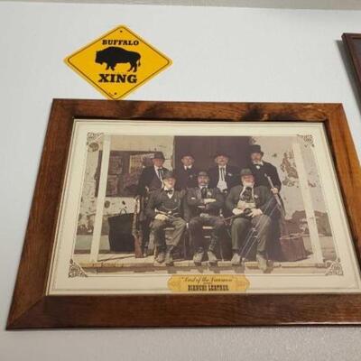 #1140 â€¢ Bianchi Leather Framed Photo and Bufflao Xing Sign