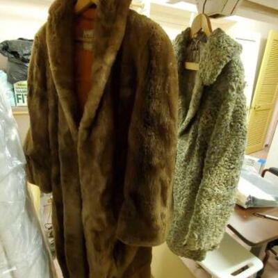#2618 â€¢ 2 Vintage Fur Coats with Hangers: Brands Include Bullocks Wilshire and J.W. Robinson Co
