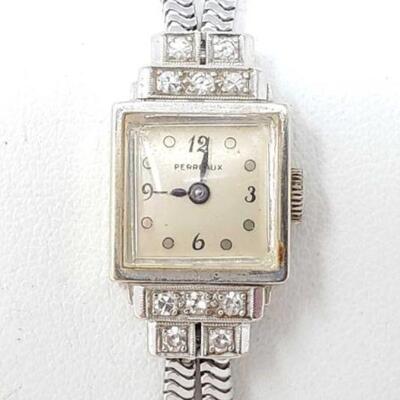 2052	

14k White Gold Perreaux Watch with Diamond Accents, 20.5g
Weighs Approx: 20.5g