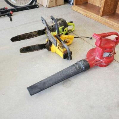 #3644 â€¢ Poulan Gas Chainsaw, McCullocm Electric Chainsaw, And Toro Electric Leaf Blower. 