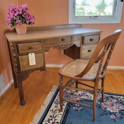 #2304 â€¢ Vintage Writing Desk With Chair And Decor  Desk Measures 44