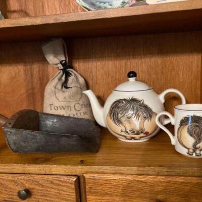 #1428 • Arthur Wood Tea Pot and Mug, Flour, and Scooper