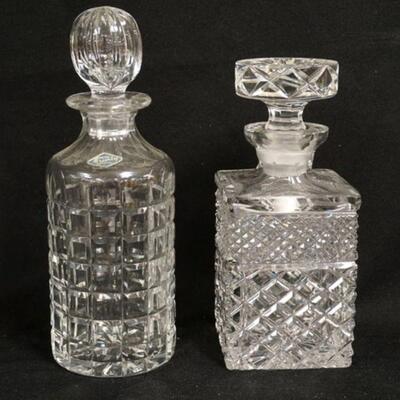 1210	2 CUT CRYSTAL DECANTERS, ONE HAS A ROYAL BRIERLEY LABEL, TALLEST IS 10 1/4 IN
