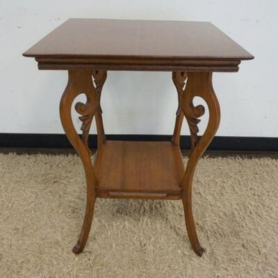 1156	ORNATE VICTORIAN CHERRY WOOD LAMP TABLE, APPROXIMATELY 24 IN SQUARE X 30 IN HIGH
