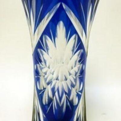 1133	COLBALT CUT TO CLEAR FLARED VASE, APPROXIMATELY 11 IN HIGH
