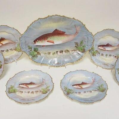 1005	7 PIECE HAND PAINTED FISH SET, 16 IN PLATTER & 6-9 IN PLATES
