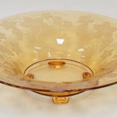 1236	ELEGANT ETCHED HONEY AMBER CONSOLE BOWL W/GRAPE PATTERN, 12 7/8 IN DIAMETER
