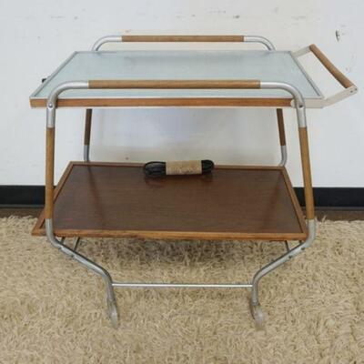 1029	DANISH MODERN ROLLING SERVING CART W/HOT WARMING SURFACE TOP *SALTON HOTRAY* APPROXIMATELY 17 IN X 28 IN X 28 IN HIGH

