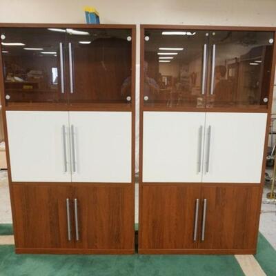 1038	IKEA DOCENT WALL UNIT, DOUBLE DOOOR W/BOOKSHELVES DISPLAY CABINETS, APPROXIMATELY 39 IN X 16 IN X 70 IN HIGH, GLASS SHELF MISSING

