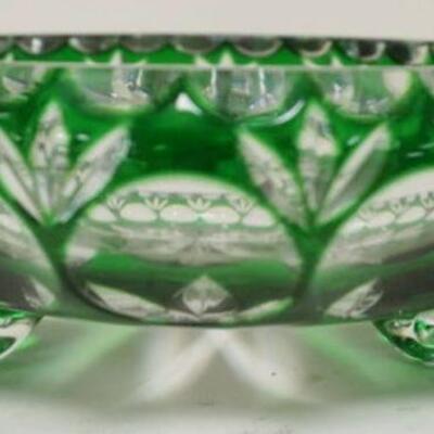 1130	GREEN CUT TO CLEAR FOOTED BOWL, APPROXIMATELY 7 IN X 2 3/4 IN HIGH
