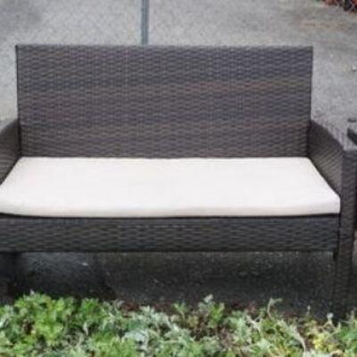 1149	3 PIECE VINYL WOVEN SETTEE W/2 ARMCHAIRS, SETTEE APPROXIMATELY 45 IN WIDE X 29 IN HIGH
