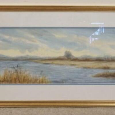 1263	SANDRA S BACHER LANDSCAPE WATERCOLOR TITLED *QUIET INLET* 37 1/2 IN X 18 1/2 IN INCLUDING FRAME
